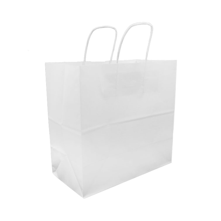 MONOUSO - Bolsa Papel Kraft Blanca con Asas 90g/m² 28+11x32cm (250 Uds)