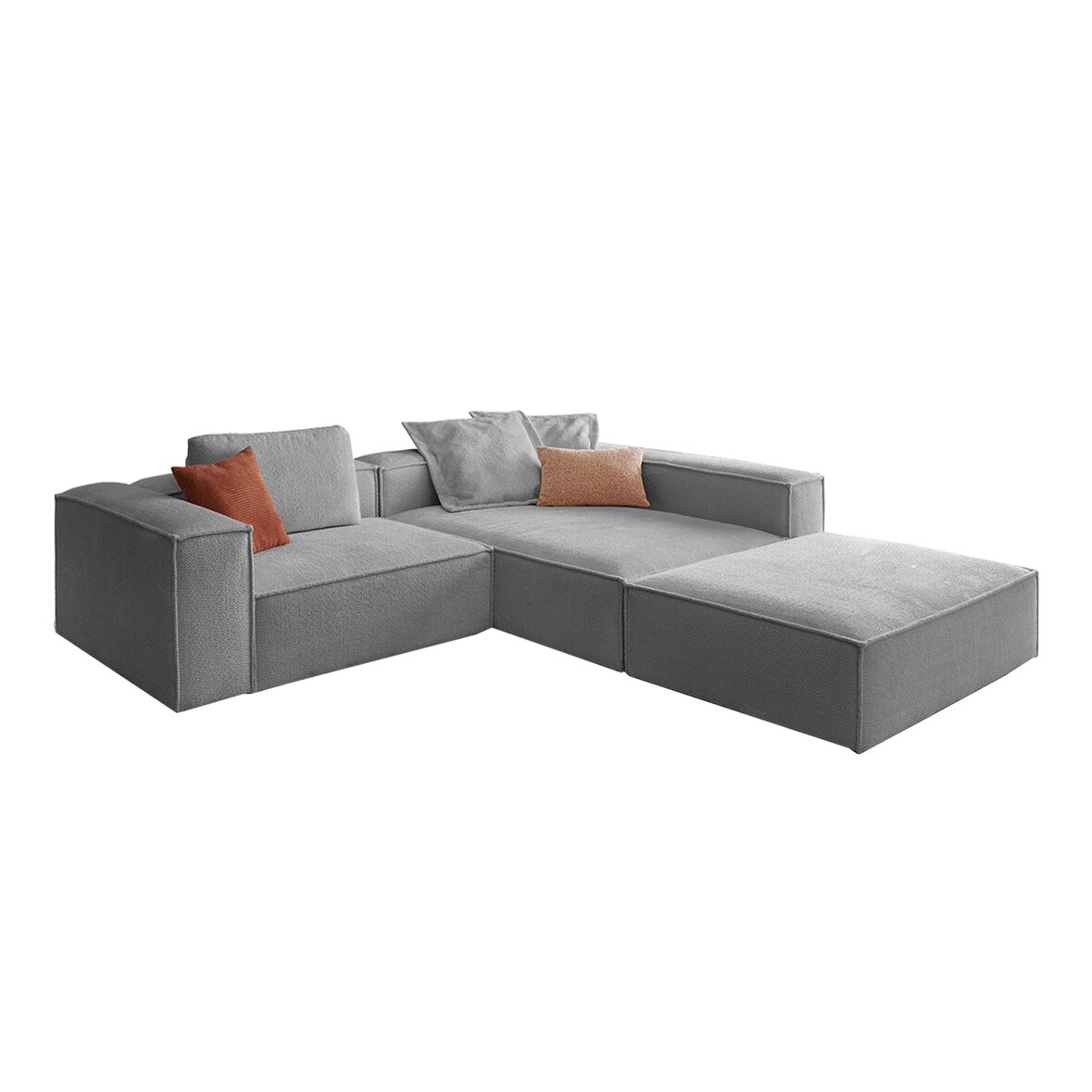 KAWOLA Sofa CARMO Ecksofa Stoff grau mit Hocker Recamiere rechts