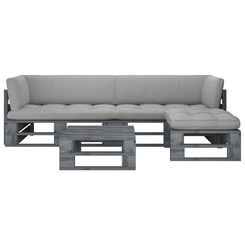 Set divani in pallet con cuscini 4 pezzi in pino impregnato grigio per arredo esterno elegante e durevole