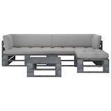 thumbnail of Set divani in pallet con cuscini 4 pezzi in pino impregnato grigio per arredo esterno elegante e durevole