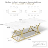 thumbnail of Esstisch 200x80cm für 8–10 Personen, modernes Marmordesign, wasserfest und kratzfest, goldfarbene Metallbeine