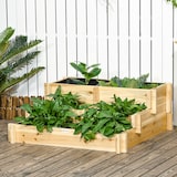 thumbnail of Outsunny jardinera de madera arriate de jardín de 3 niveles con diseño de escalera y tela no tejida para cultivos plantas flores 93x93x35 cm