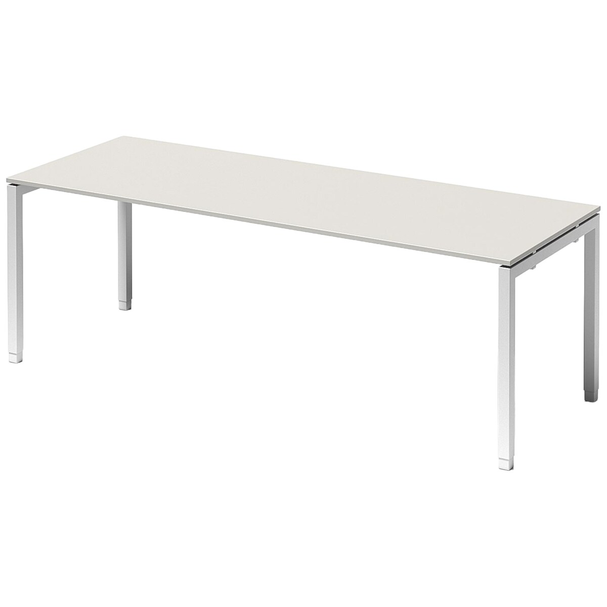 Bisley Cito höhenverstellbarer Schreibtisch 220x80 cm, Tischplatte in grau, Gestell in Weiß - PC Tisch für's Büro manuell höhenverstellbar,
