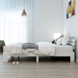 thumbnail of Bett 140x200 cm aus massivem Holz mit Lattenrost – rustikales Design in Weiß, stabil, mit 30 cm Stauraum unter dem Bett, ideal für kleine Räume