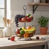 thumbnail of Relaxdays Obstkorb Etagere 2-stöckig, Obstschale für die Küche, moderner Metallkorb für Obst und Gemüse, Metall, schwarz