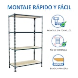 thumbnail of SimonRack Estante de metal 1500x1100x400 mm, 4 níveis, prateleiras de madeira, capacidade 200 kg por nível, Cinza - Maderclick
