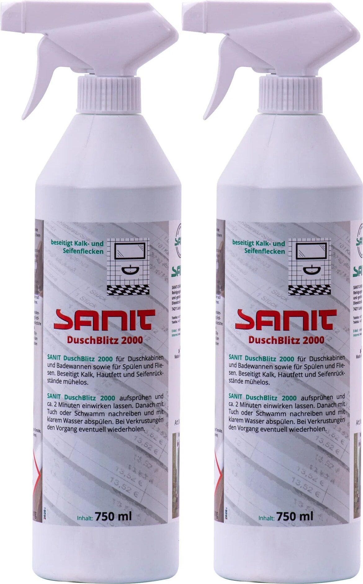 SANIT DuschBlitz 2000 - 2 x 750 ml Sprüfflasche