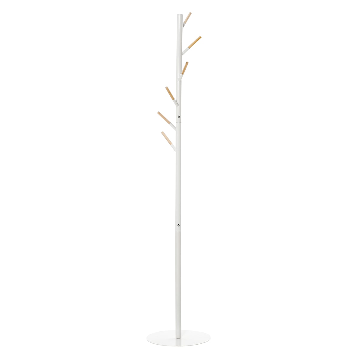 HOMCOM perchero de pie de madera perchero de arbol con 6 ganchos para ropas bolsas y marco de metal para salón entrada dormitorio 35x35x174 cm blanco