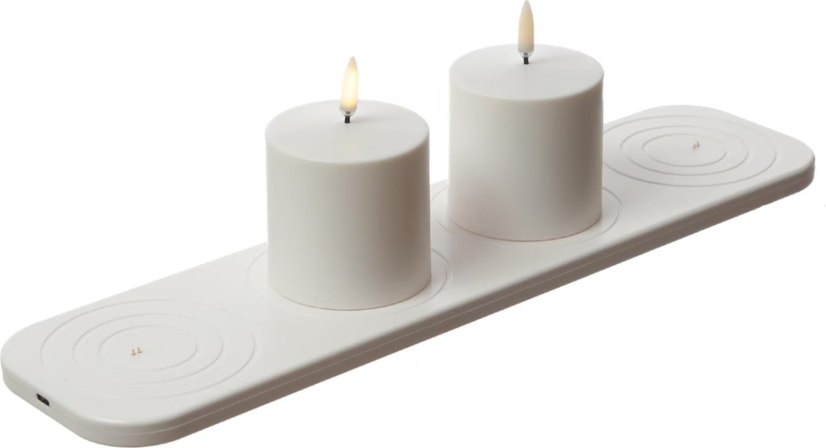 LED Kerzen Uyuni 2er Set mit Ladestation aufladbar 6,8x6,8cm Timer Außen Deko