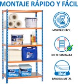 thumbnail of SimonRack Estantería Metálica, 2000x1100x400 mm, 5 Alturas, Bandeja Metal, 200 kg de Punto Flexión, Azul/Naranja/Galva - Simonclick
