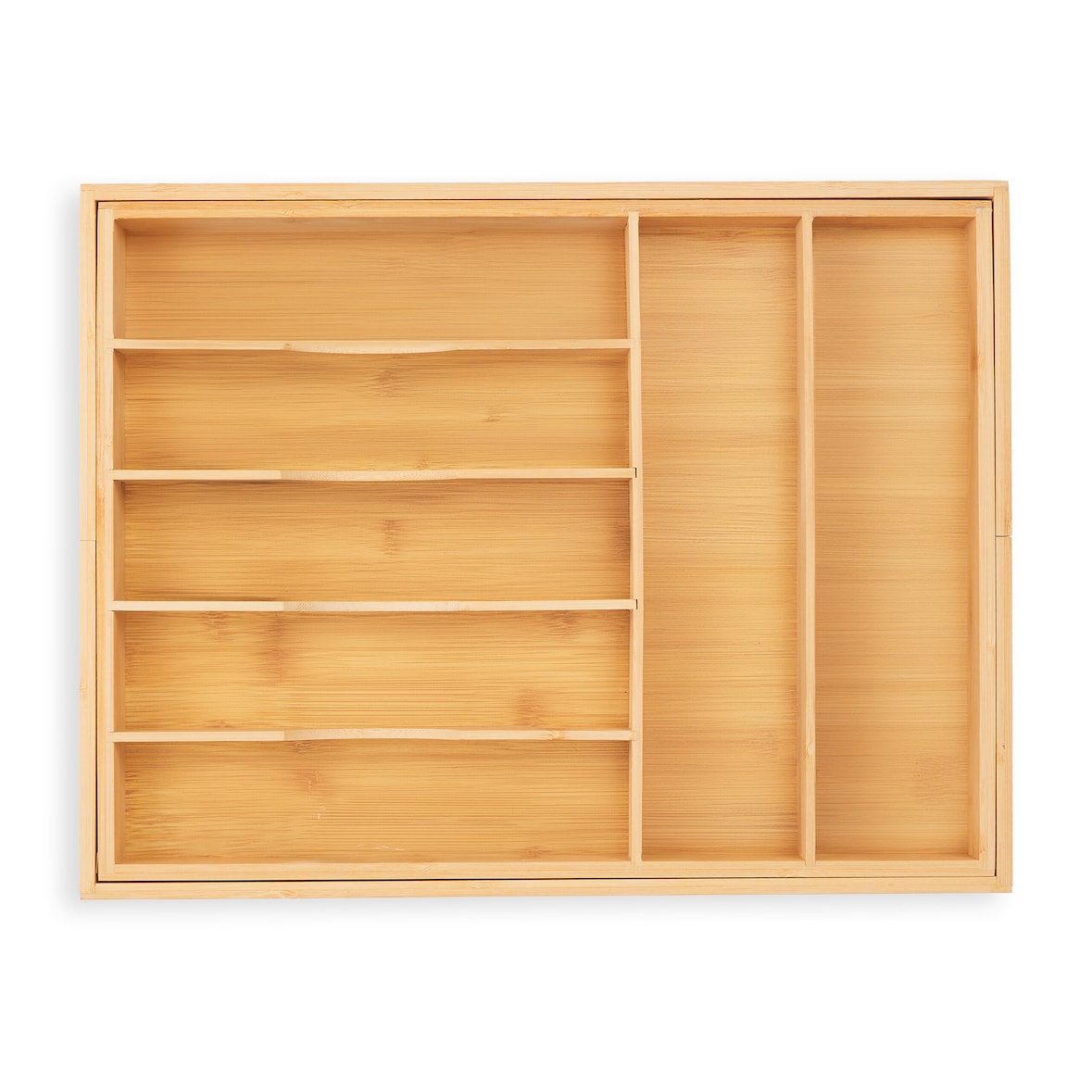 Relaxdays Besteckkasten für Schubladen, ausziehbar, 7-9 Fächer, HBT: 5 x 34-50,5 x 44,5 cm, Besteckeinsatz Bambus, natur