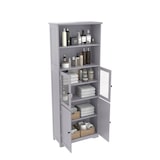 thumbnail of Merax armario alto de baño 57.4 x 28.5 x 162.5 cm, puertas de cristal y baldas regulables, gris