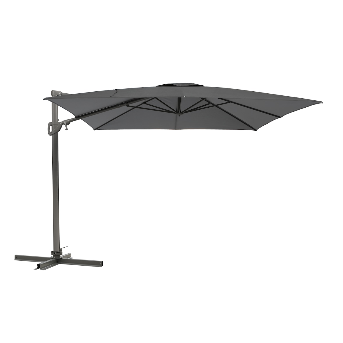 METRO PROFESSIONAL Guarda-sol quadrado suspenso, alumínio / poliéster, 3 x 3 m, com função de manivela e inclinação, cinzento