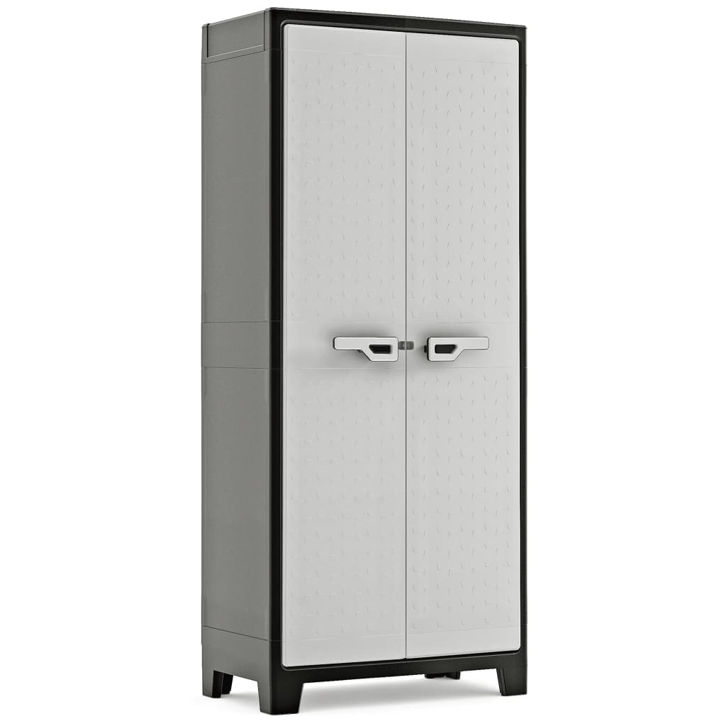 Pidema Armadio tuttopiani da esterno grigio  4 ripiani regolabili. Armadietto multiuso da giardino nero con predisposizione per lucchetto H182x80x44