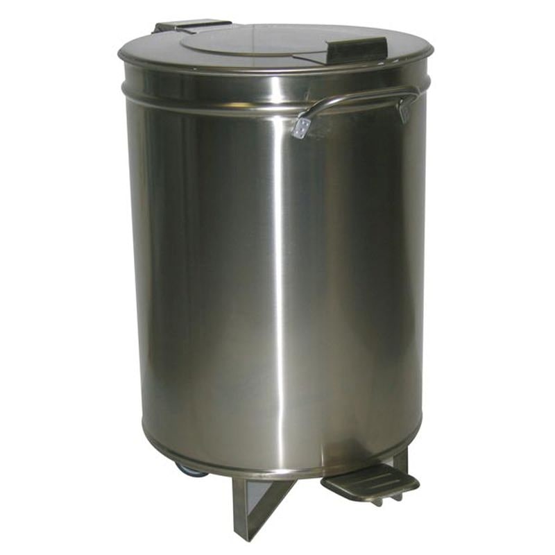 KBS afvalbak 460x460x685 mm 90 liter roestvrij staal met voetpedaal, deksel en wielen