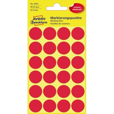 Avery Zweckform Markierungspunkt 3004 18mm rot 96 St./Pack.