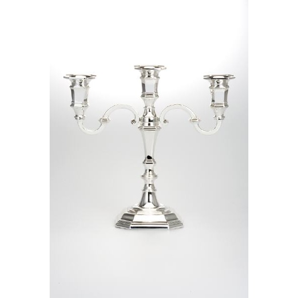 Leuchter, Kerzenleuchter 3-armig versilbert und anlaufgeschützt glatt poliert Höhe 25 cm