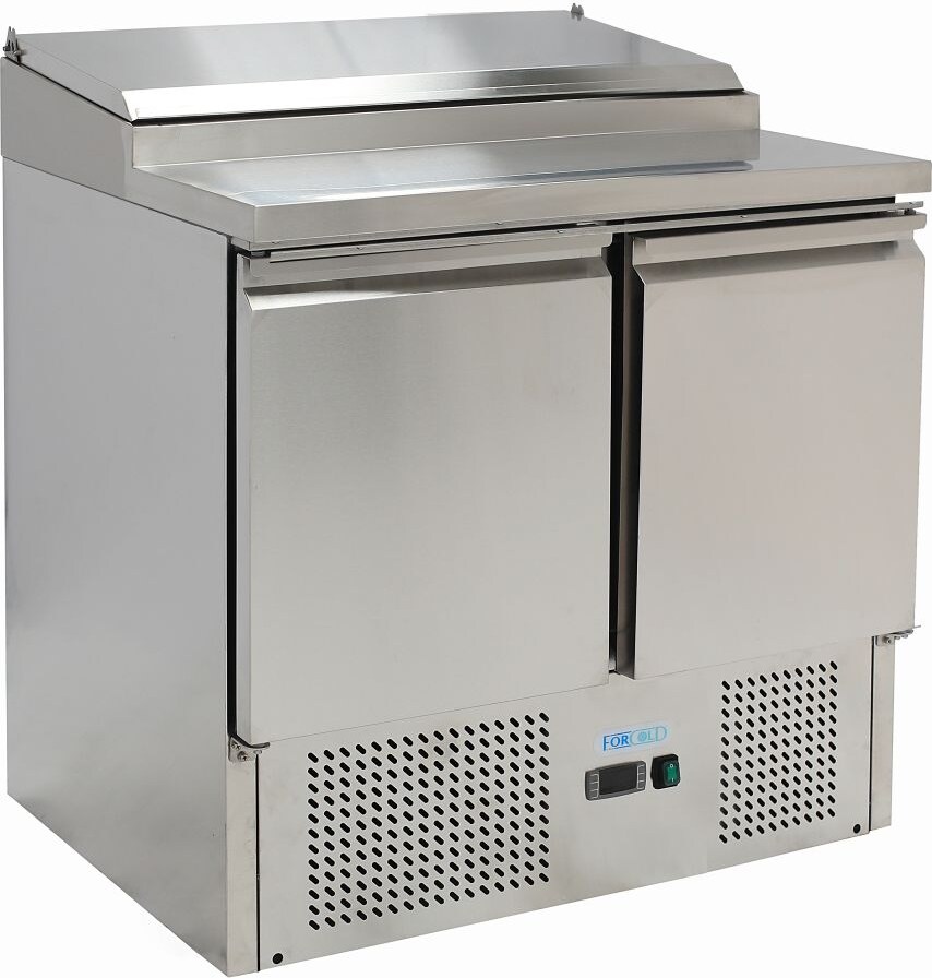 Statische gekühlt 2-Türer saladette. Elektronischer Thermostat und automatische Abtauung. Abmessungen 90x70x97(h) cm. von FIMAR G-PS200-FC