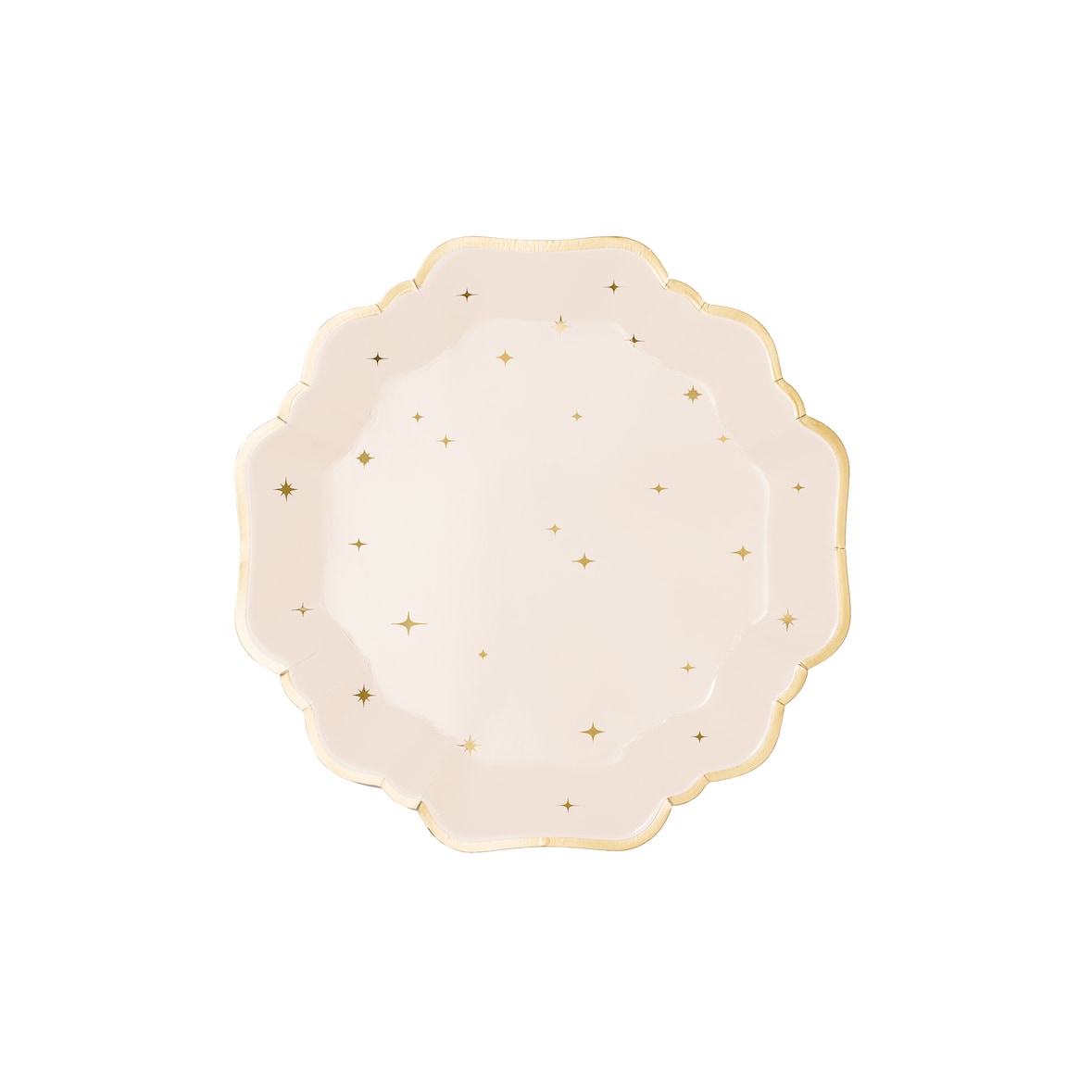 6 Pappteller 21cm mit Goldrand und Sternen Partyteller Einwegteller plastikfrei Partygeschirr Geburtstag Ramadan & Eid Partydeko Tischdeko Creme Gold