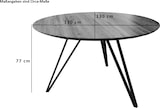 thumbnail of Runder Esszimmertisch Akazie natur Schweizer Kante 130 cm Metallfuß INSA