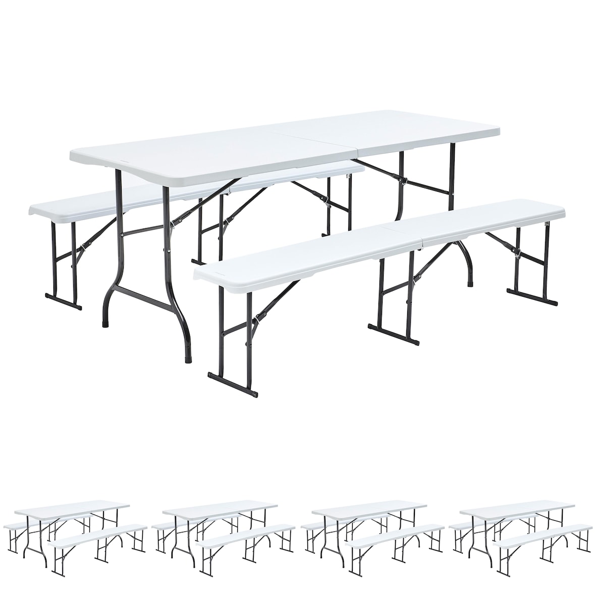 Table et bancs pliants 8 places - Lot de 5 - Oviala