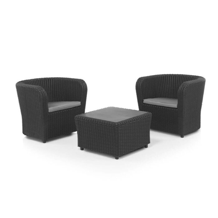 SHAF - Set de Muebles de Jardín y Terraza Nova Tete a Tete Color Grafito 2 Sillones y Mesa de Centro