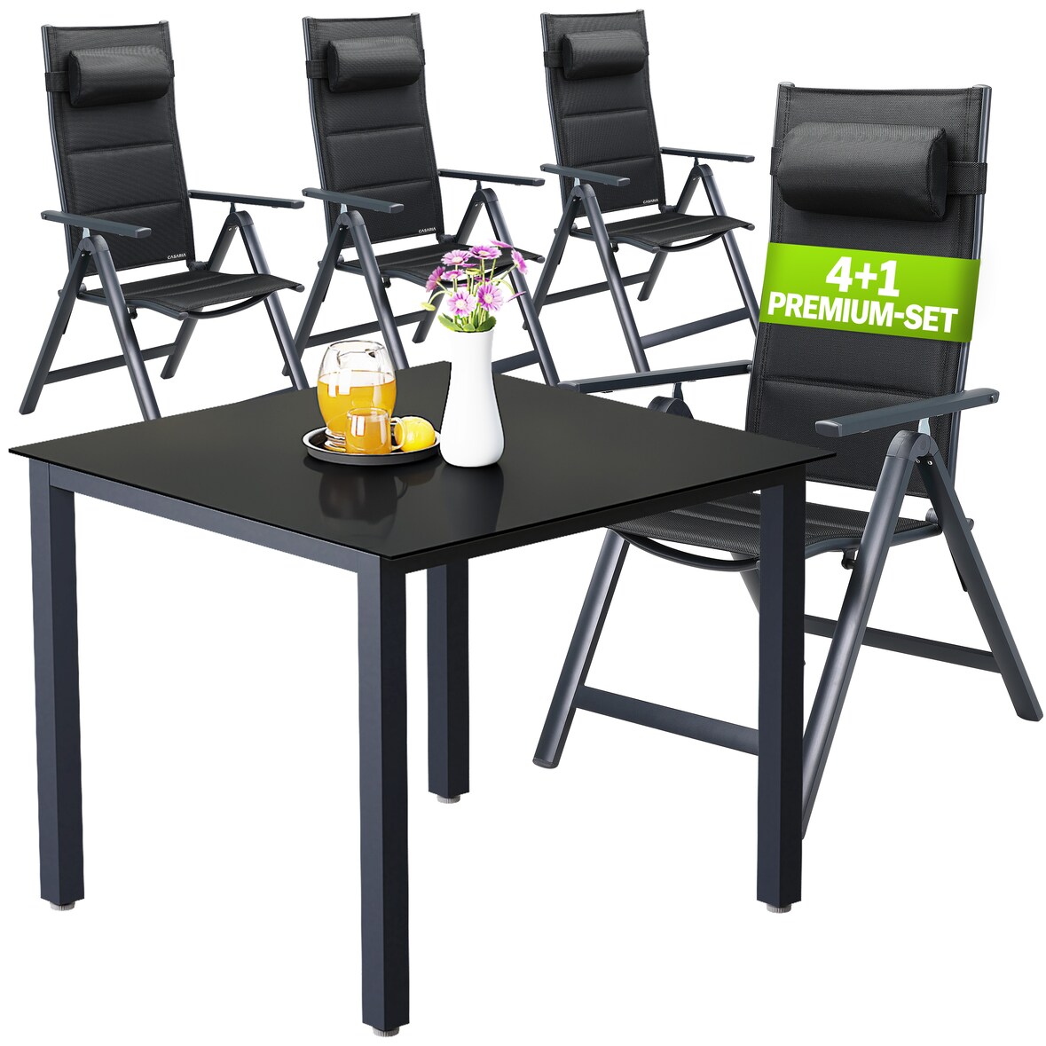CASARIA® Gartenmöbel Set 4 Stühle mit Gartentisch Anthrazit