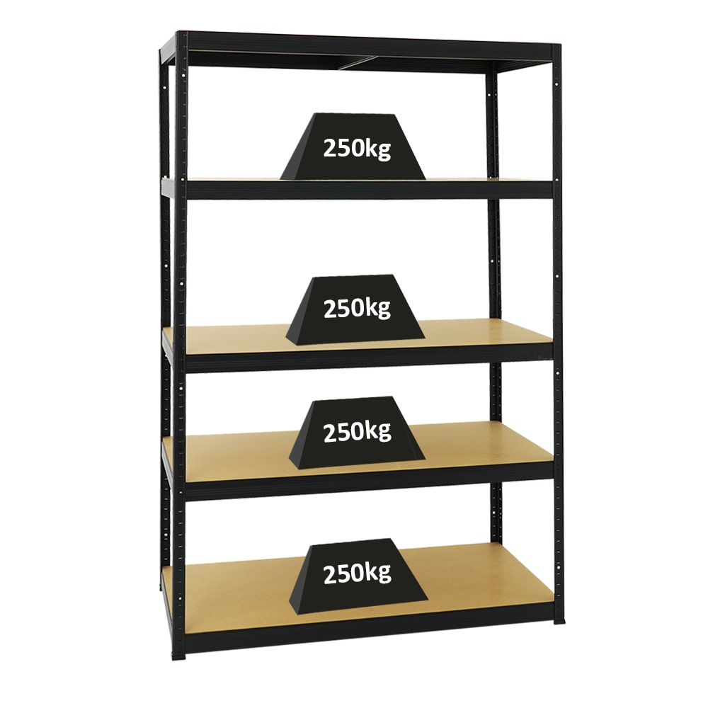 PROREGAL Schwerlastregal Big Elephant M | HxBxT 180x120x60 cm | Fachlast 250kg | Schwarz | Stecksystem Lagerregal Regalsystem