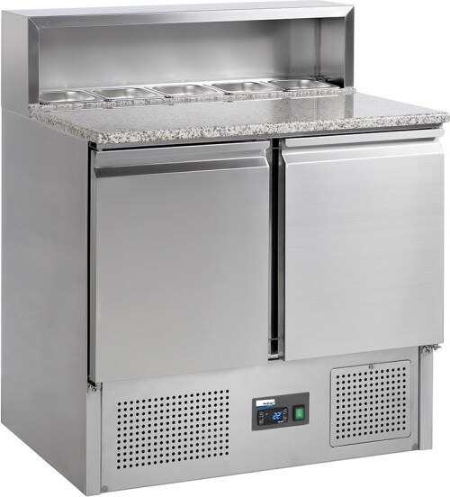 Nordcap COOL-LINE Pizzatisch PT 9, mit gekühlter Arbeitsplatte aus Granit, Ausschnitt für 5 x GN 1/6-150