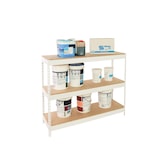 thumbnail of SimonRack Industrieregal, 1500x1200x600 mm, 600 kg am Biegepunkt, 3 Holzböden, Garagenregal, Weiss/Holz- Simonforte