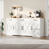 thumbnail of Sideboard 160x37x75 cm Weiß mit 3 Schubladen, 4 Türen, skandinavischer Stil, MDF mit rohholzfarbener Platte, modernes TV-Möbel, flexible Aufbewahrung
