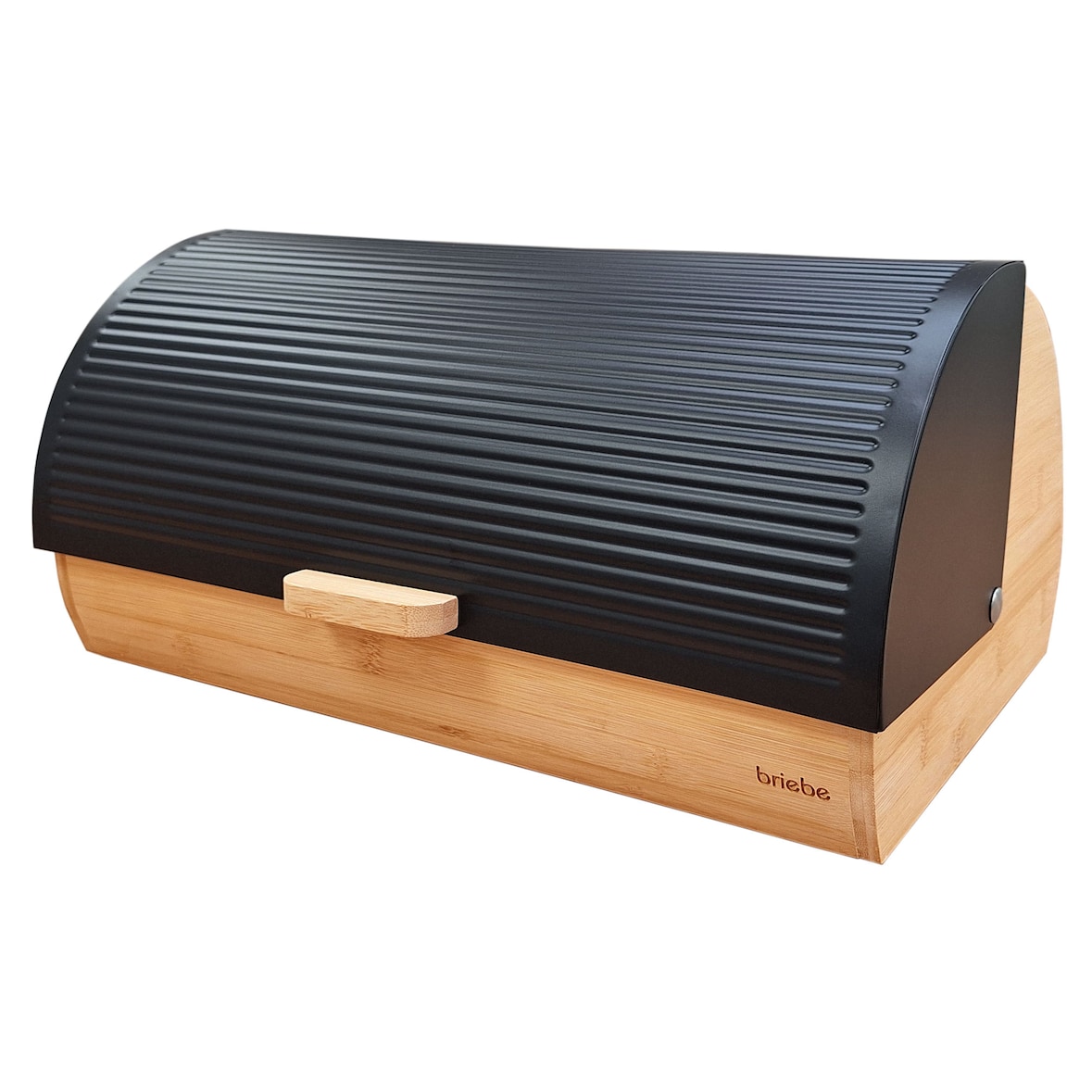 Briebe BB1162BLK Panera para Guardar Pan de Mesa Madera Bambú, Tapa Deslizante Bread Box Almacenamiento Bollería, Negro