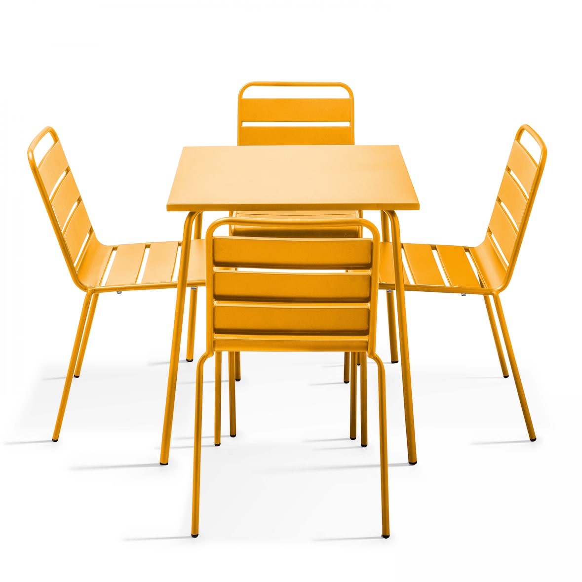 Tuintafel en 4 stoelen in geel metaal - Oviala