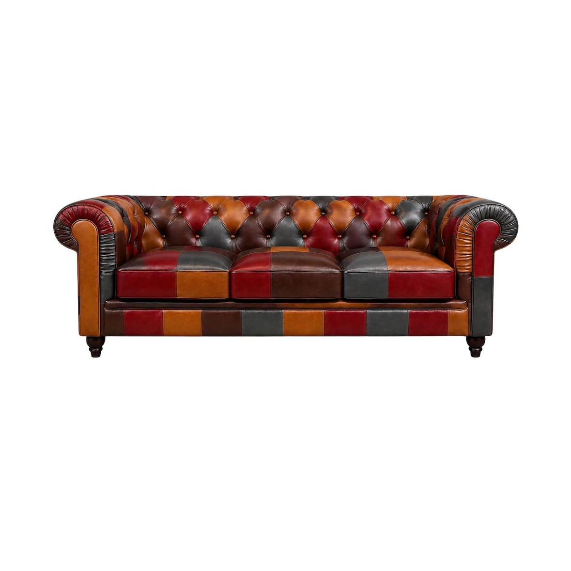 Chesterfield Bank - 3 Zits - Patchwork Multicolor - Leer - Sofa - Bankstel - Chesterfield