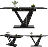 thumbnail of Ausziehbarer Esstisch Teleskoptisch 76x160x75 cm Marmordekor Schwarz mit Metallschienen Verriegelung und verstellbaren Füßen MDF Metall