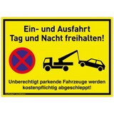 thumbnail of Großes Schild Ein- und Ausfahrt | PVC 42x30 cm | Tag und Nacht freihalten Unberechtigt parkende Fahrzeuge werden kostenpflichtig abgeschleppt | gelb