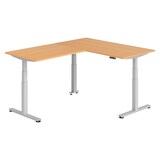 thumbnail of bümö Eckschreibtisch elektrisch höhenverstellbar L-Form: 160 x 200 cm in Buche, Gestell silber - Stehschreibtisch mit Memory-Steuerung, elektrischer