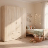 thumbnail of Armadio Guardaroba Con 4 Ante E 3 Cassetti Design Moderno Ampio Vano Con Barra Appendiabiti e Ripiani Salvaspazio Abiti 154 x 49.5 x 200.4 Cm Rovere