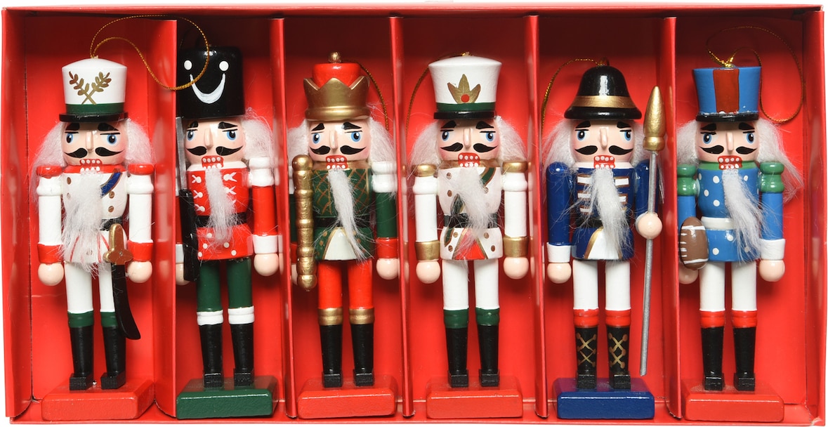 6 Weihnachtsschmuck Nussknacker 12cm Holz Baumbehang Anhänger Christbaumschmuck