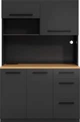 thumbnail of Merax LED buffetkast 120x40x180 cm, hoge keukenkast met werkblad, stopcontact en USB, opbergruimte, koffiestation, zwart