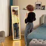 thumbnail of Standspiegel Ganzkörperspiegel 160x40x5 cm mit LED-Beleuchtung Touch Steuerung Eiche Optik Rahmen aus MDF bruchsicheres HD Glas frei stehend