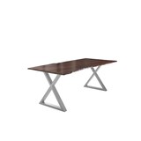 thumbnail of Esstisch Baumkante massiv Akazie nussbaum 220 x 100 silber X-Gestell LUBIN