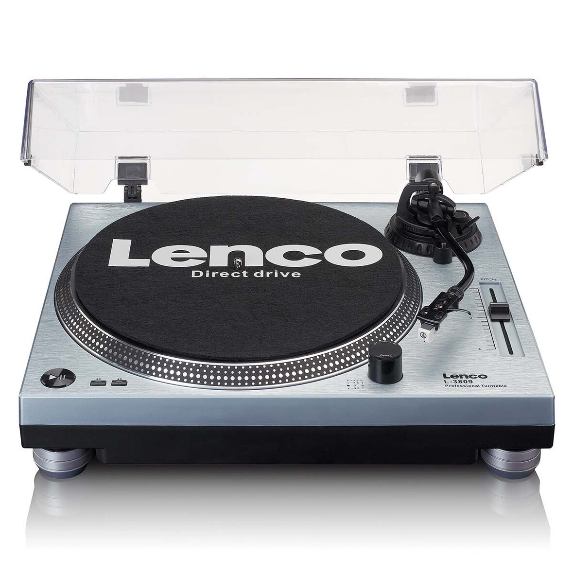 Lenco L-3809ME - Plattenspieler mit Direktantrieb - Pitch Control - USB/PC-Encoding - Metallic-Blau
