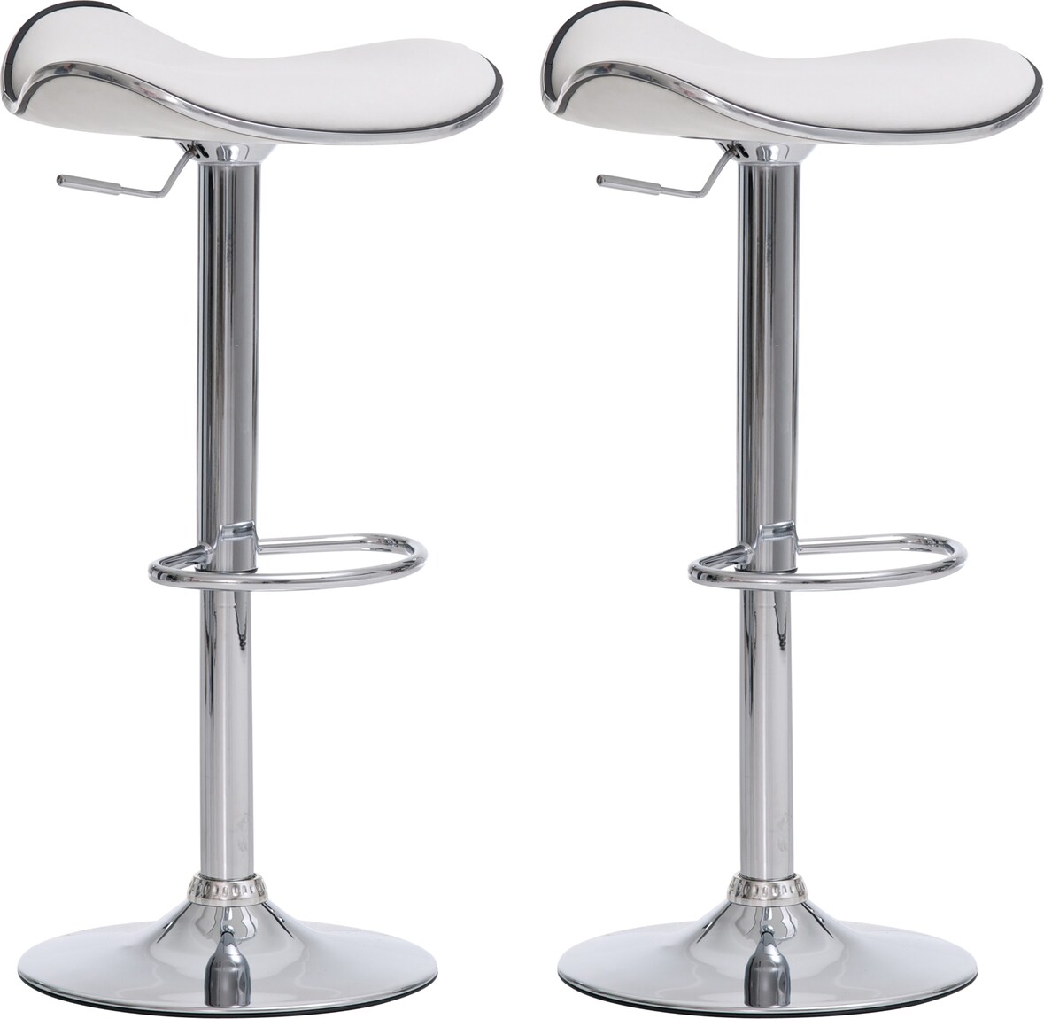 2er Set Barhocker TANOR - Kunstleder Weiß 45x45x71 cm Silber | Barstuhl Höhenverstellbar Mit Lehne Drehbar Tresenhocker Tresenstuhl Kneipenhocker