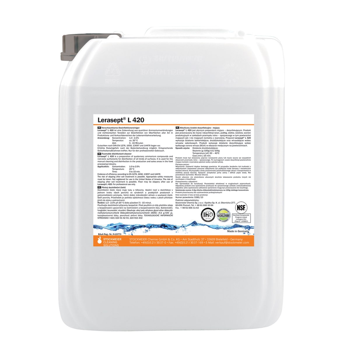 Reiniger Lerasept L 420 - 10 L - Verschäumbarer Desinfektionsreiniger