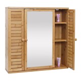 thumbnail of Décoshop26 - Badezimmer-Wandschrank mit Spiegel 3 Einlegeböden 3 Türen Bambus 60x60x15 cm 04_0005765