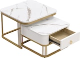 thumbnail of Merax Couchtisch Set Marmoroptik mit Schublade, Beistelltisch hochglanz, Satztisch,Wohnzimmertisch, Gold | Weiß