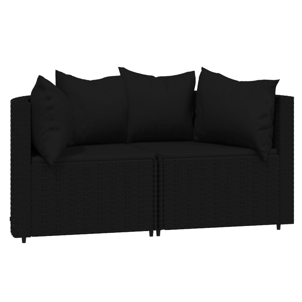 vidaXL Tuinhoekbanken met kussens 2 st poly rattan zwart