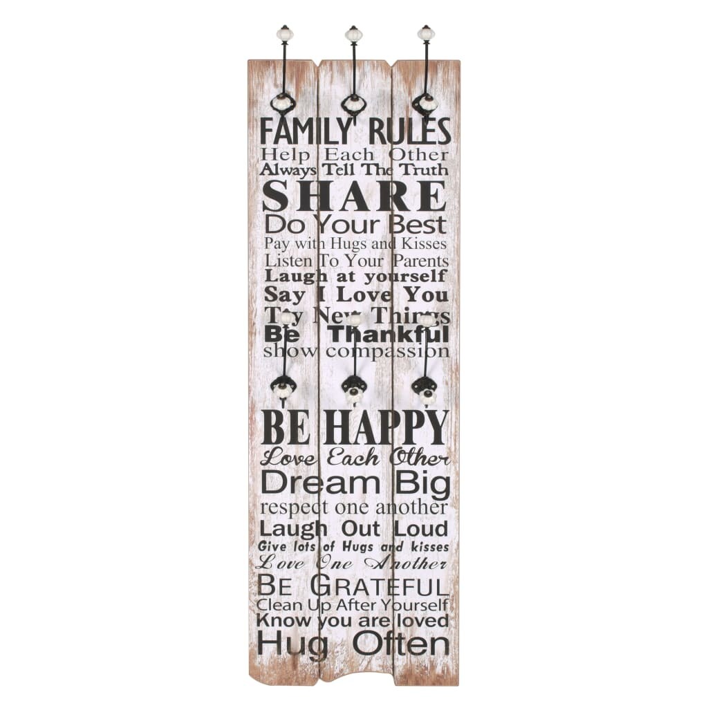 vidaXL Wandgarderobe mit 6 Haken 120 x 40 cm "FAMILY RULES"
