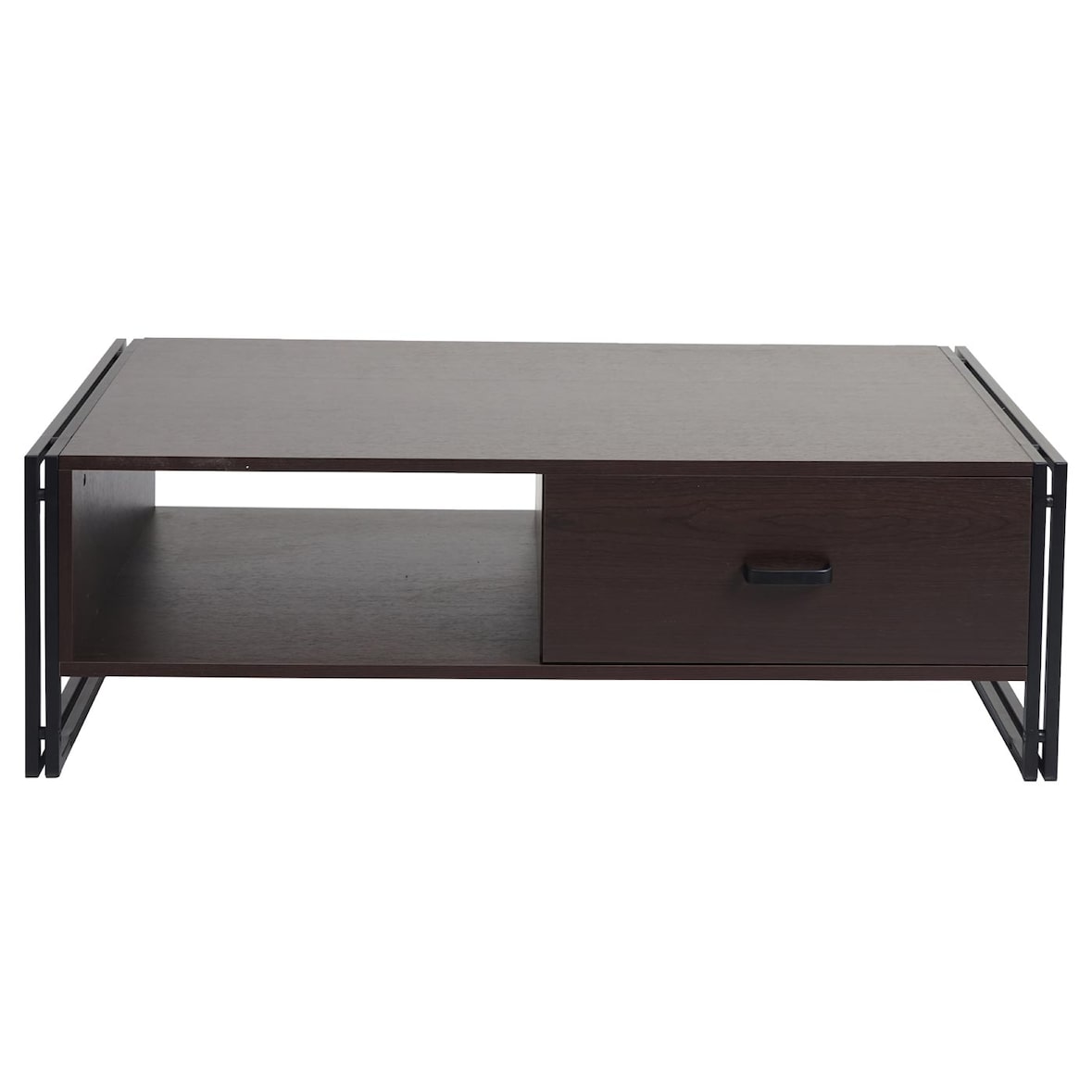 Mesa de centro HWC-A27, mesa de apoio para sala de estar, 41x120x60cm Estrutura 3D, metal MDF ~ castanho escuro